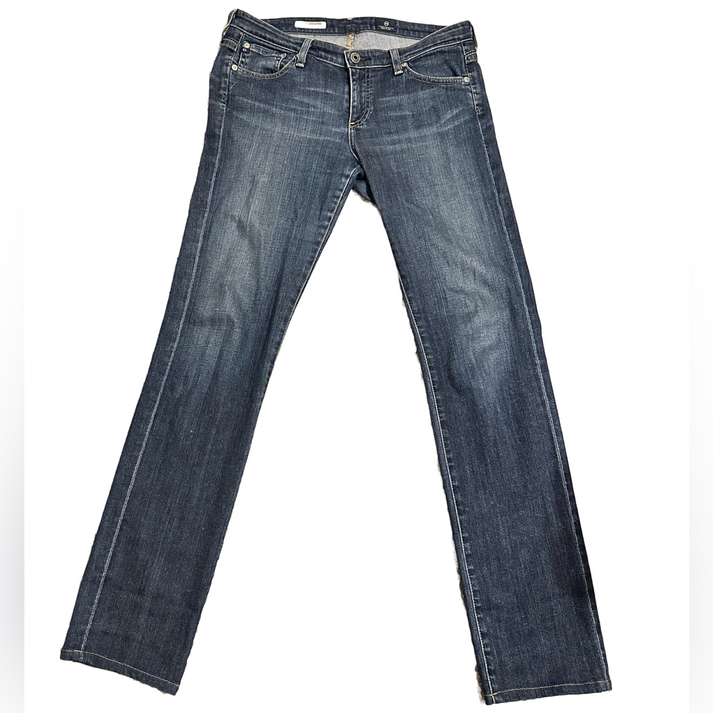 Ag Euc Straight Leg Charlotte Adrianno Goldschmied Jeans Blue Wash Denim Sz 28r